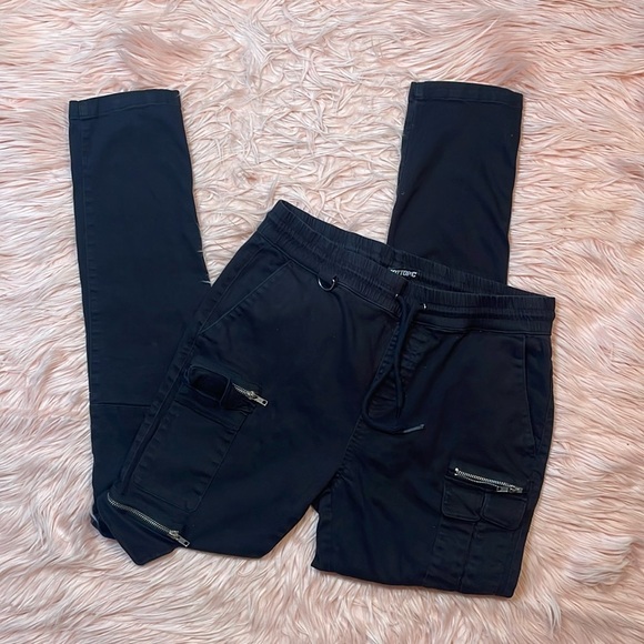 Hot Topic Men’s Emo‎ Gothic Black Zipper Jogger Pants Size Large - Picture 1 of 8